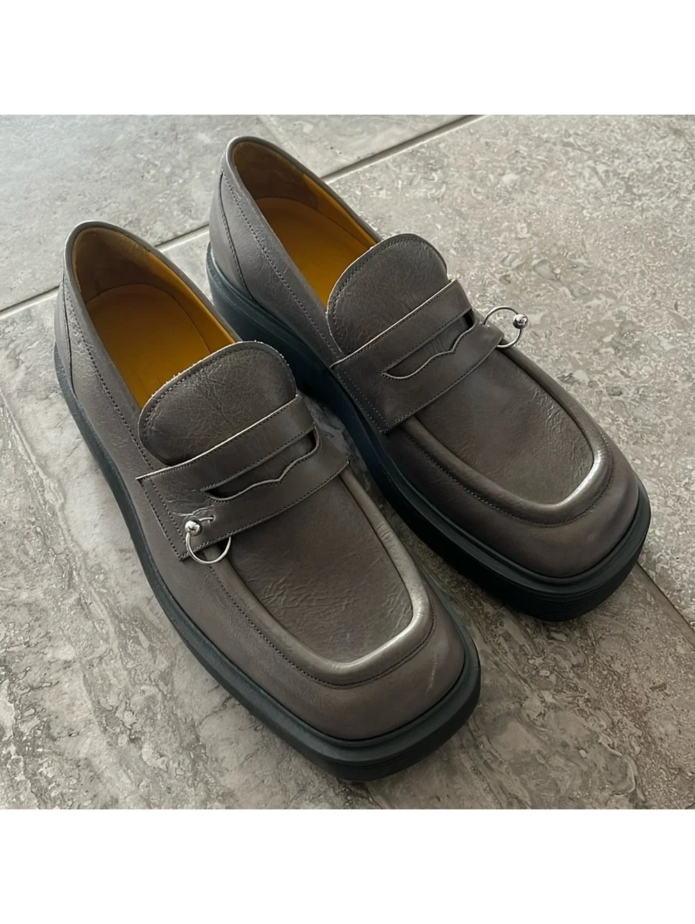 MARNI Moccasin Iconic Square-Toe Chunky Loafers Grey Size 44 NEW +DustBag